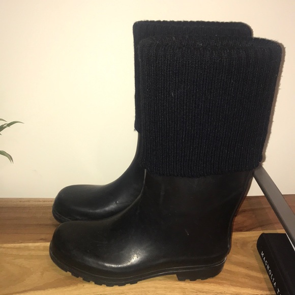 Black rubber rain boots with sock topper! - Picture 3 of 4